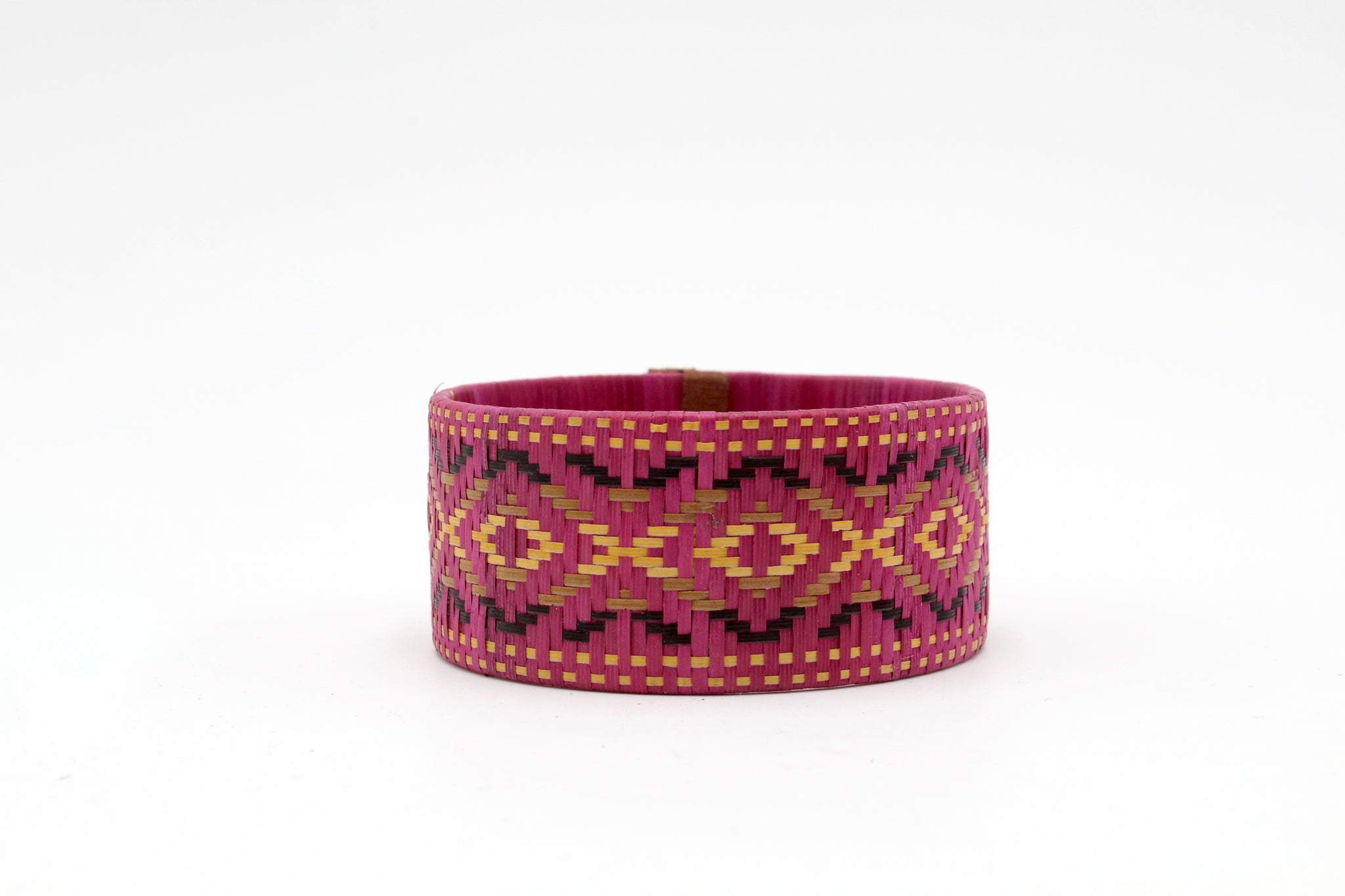 Dark Pink with Multi-Color Geometric Pattern - Medium Cuff Caña Flecha Bracelet