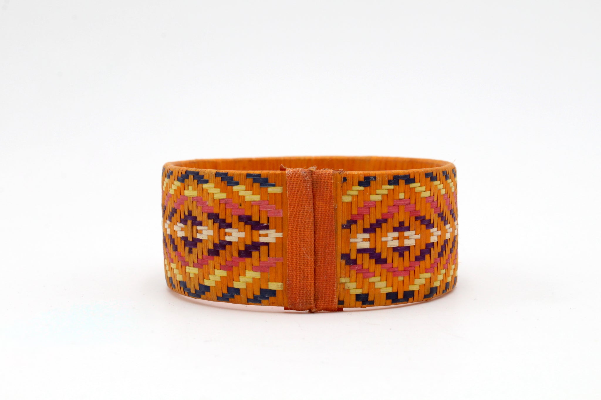 Dark Yellow with Multi-Color Geometric Pattern - Medium Cuff Caña Flecha Bracelet