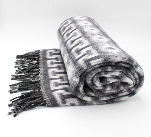 Alpaca Blankets - Geometric Pattern in Grey and White