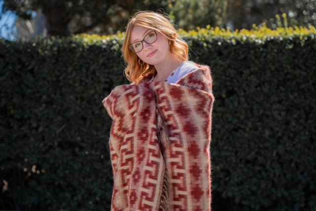 Alpaca Blankets - Geometric Pattern in Maroon and White