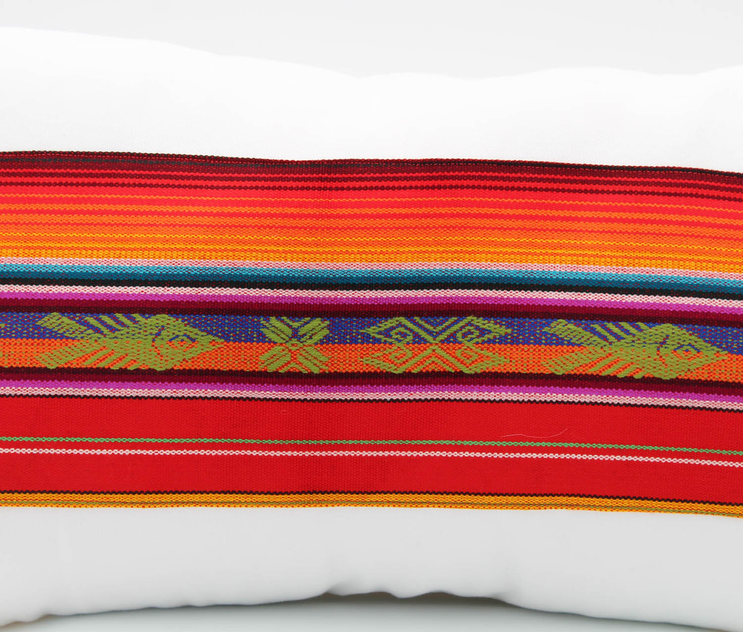 El Mar Pillow Collection: Red Multi-Color Small Lumbar with Green Fish and Red Pom Poms