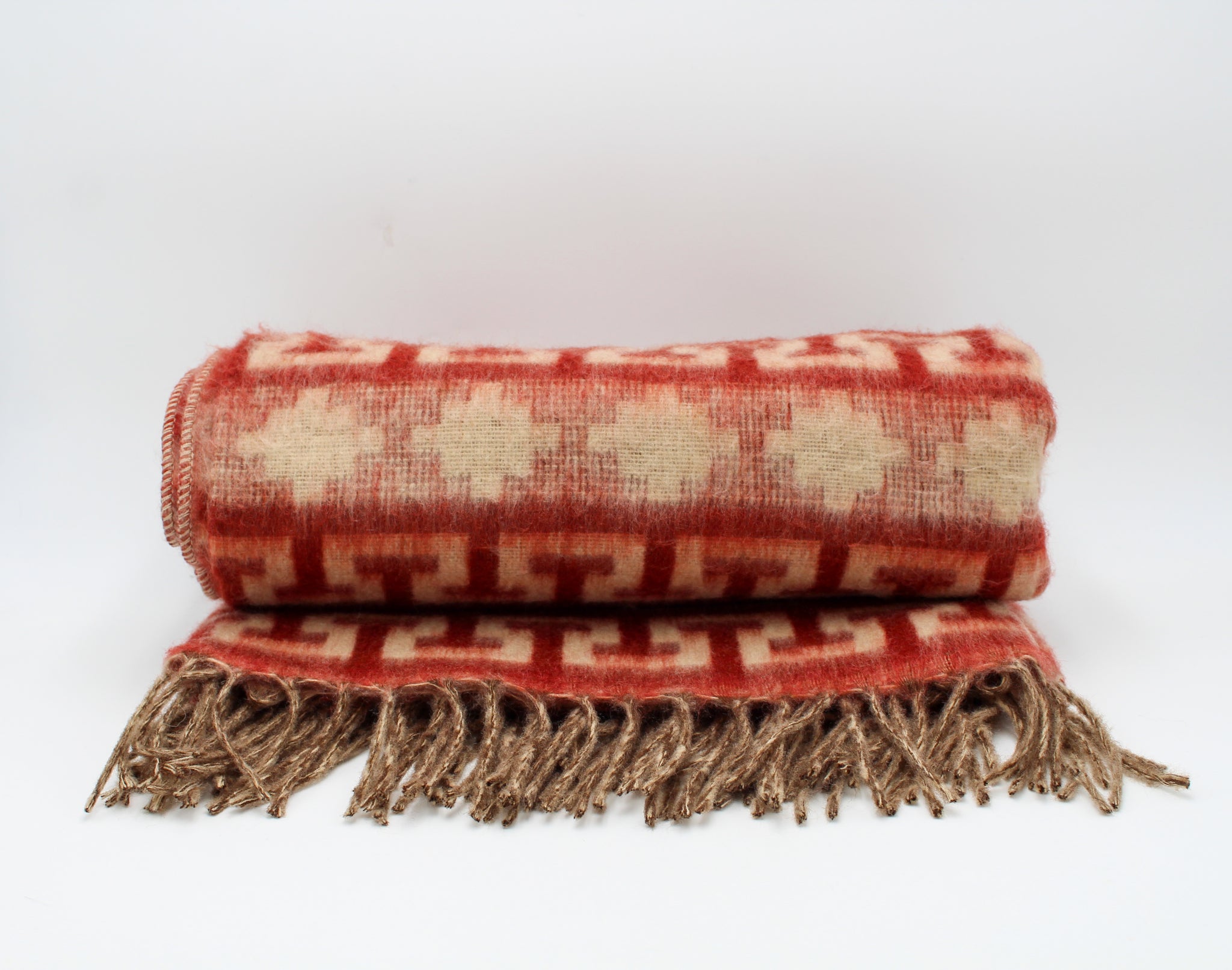 Alpaca Blankets - Geometric Pattern in Maroon and White