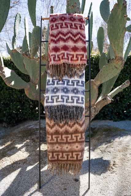 Alpaca Blankets - Geometric Pattern in Maroon and White
