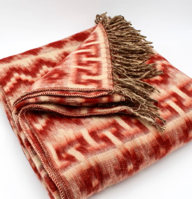 Alpaca Blankets - Geometric Pattern in Maroon and White