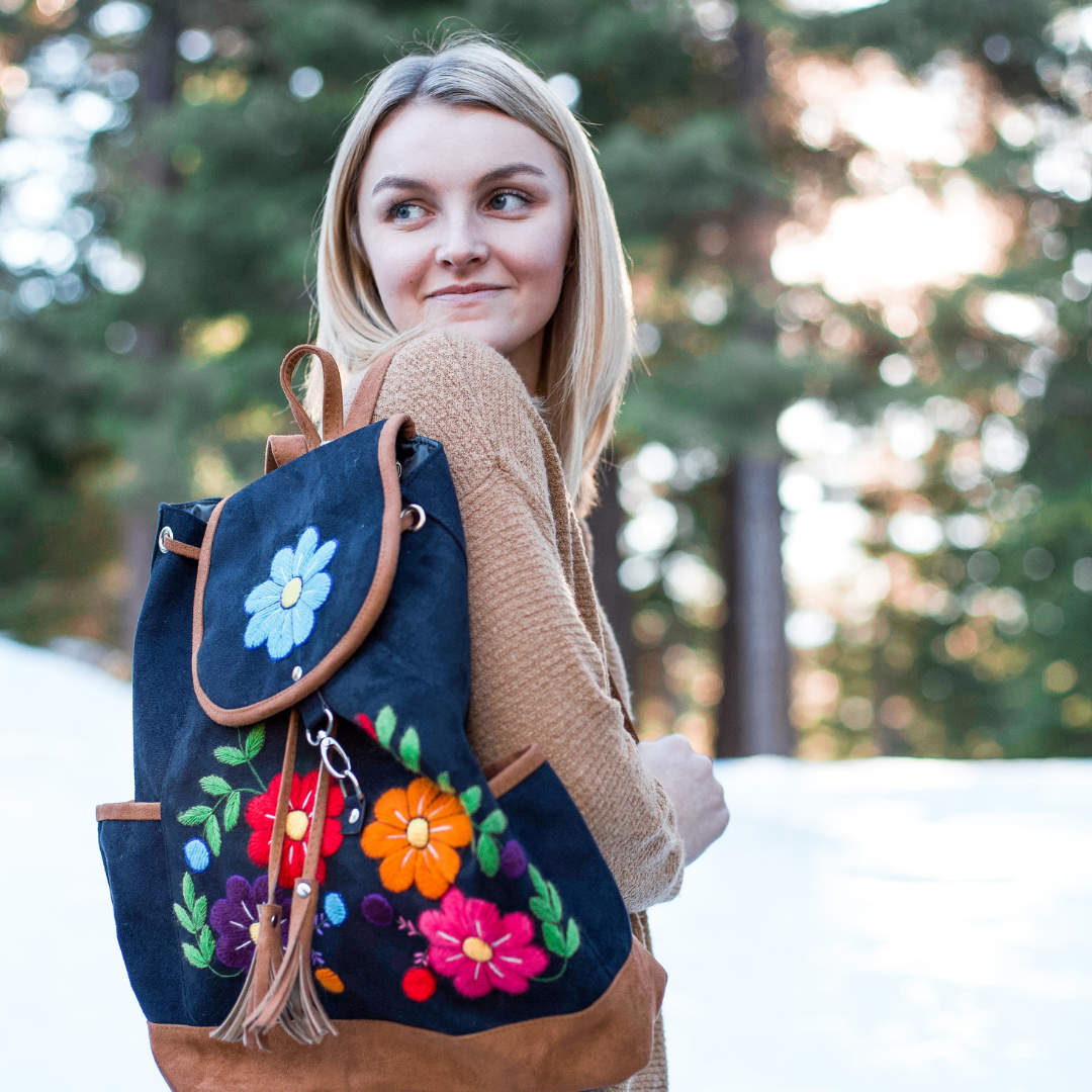 Black embroidered shop backpack