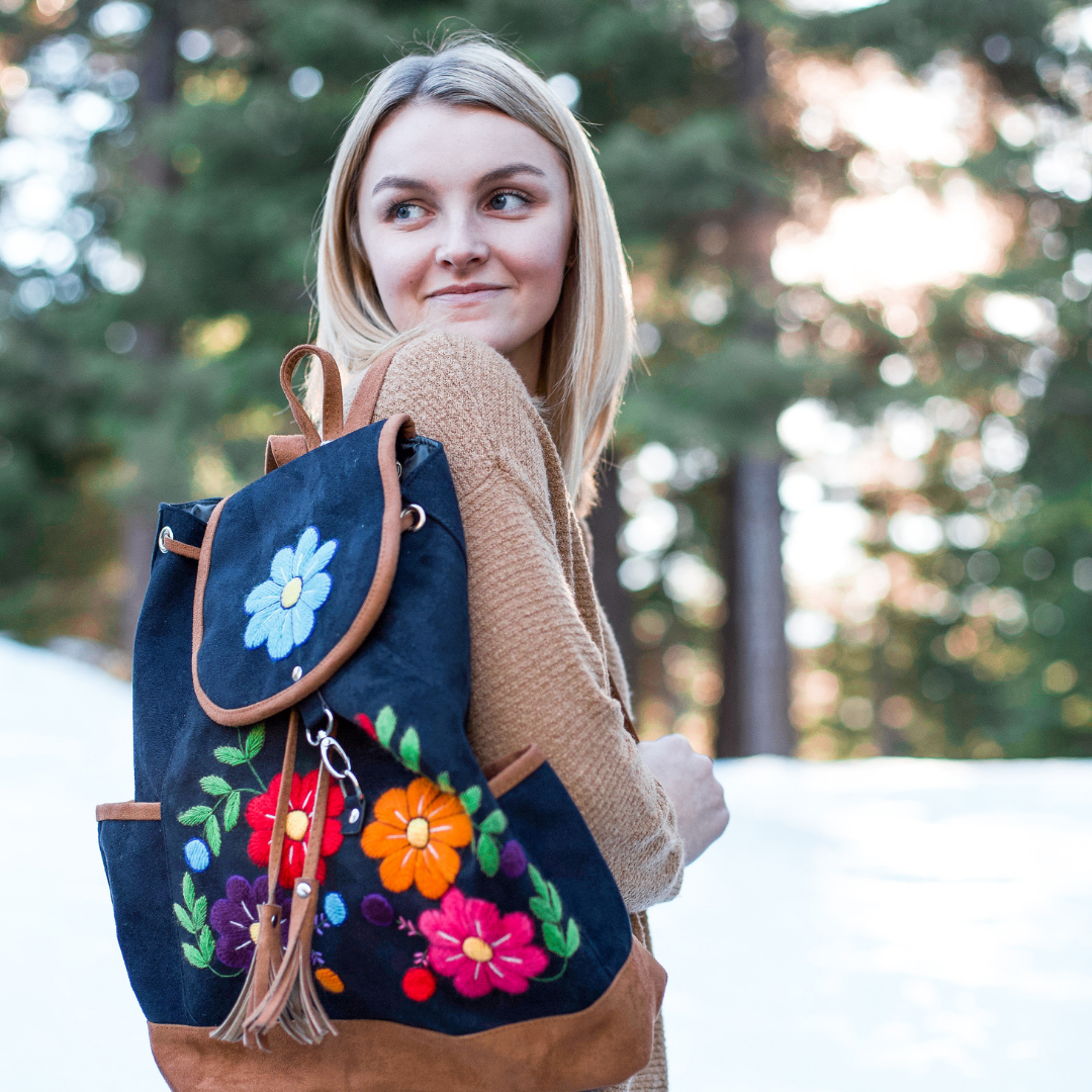 Ayacucho Suede Backpack - Black and Teal