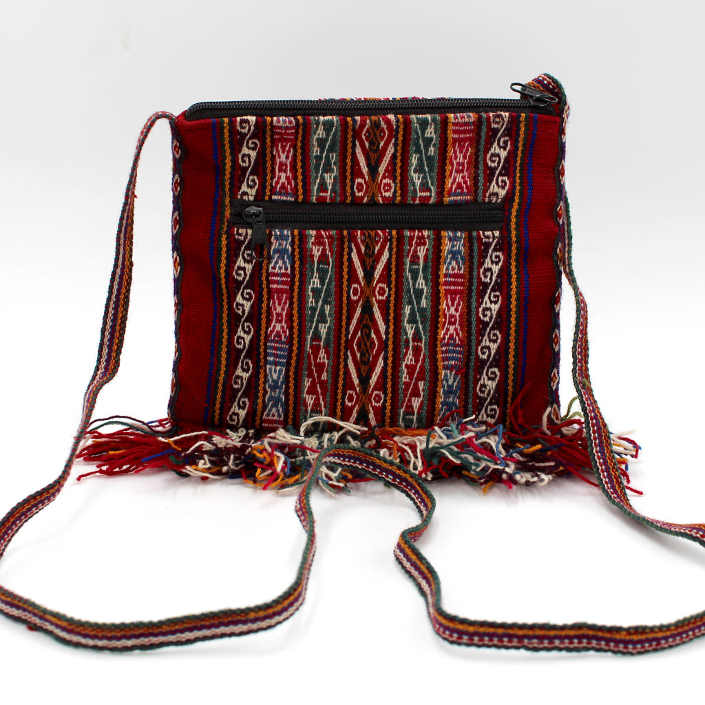 Small Chuspa Crossbody - Red with Multicolor patterns and fringe