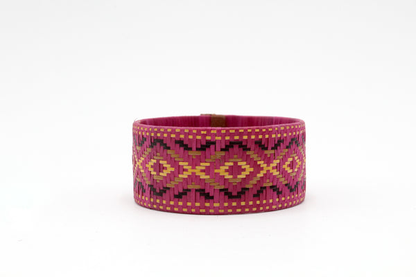 Dark Pink with Multi-Color Geometric Pattern - Medium Cuff Caña Flecha Bracelet