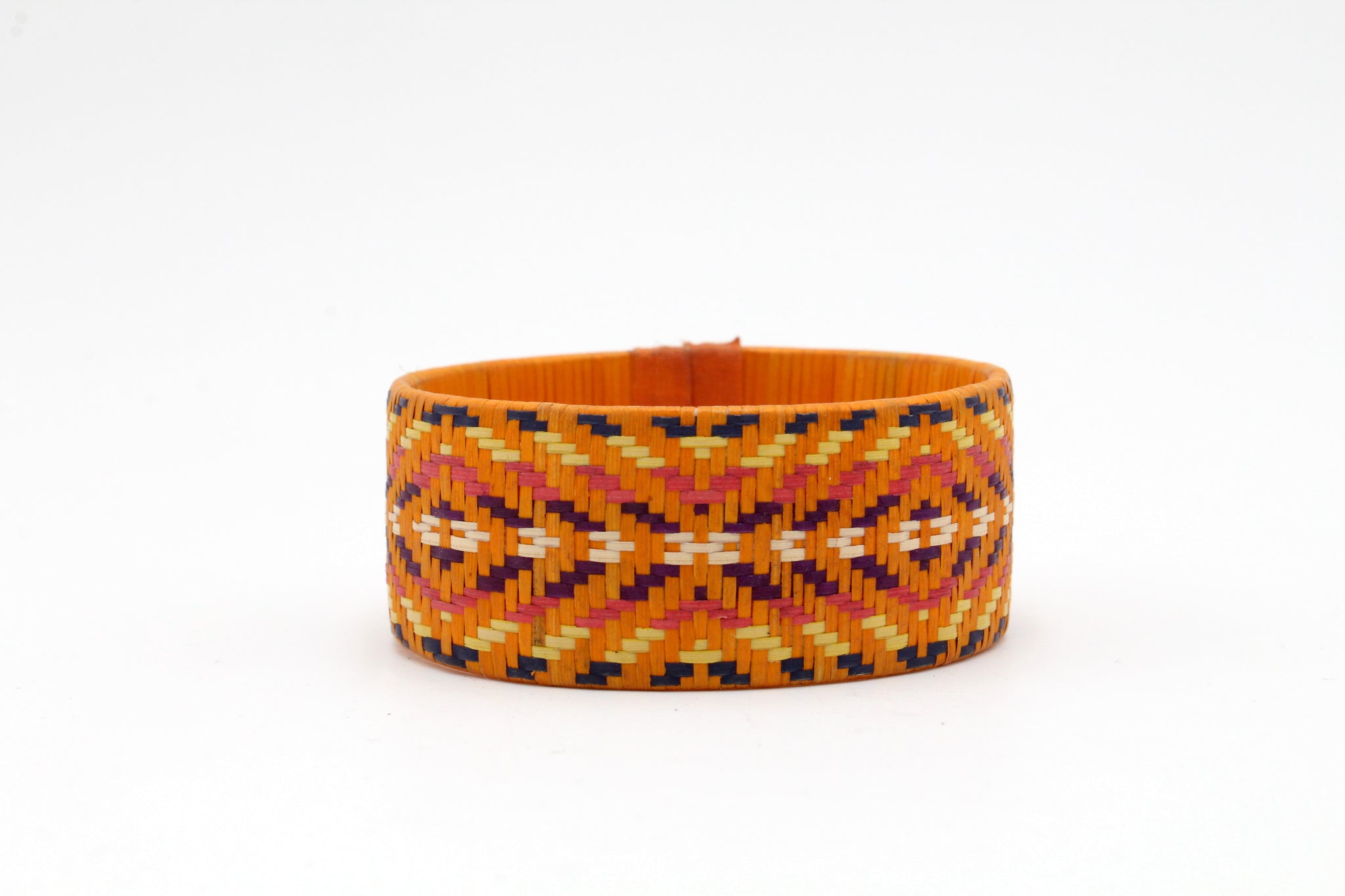 Dark Yellow with Multi-Color Geometric Pattern - Medium Cuff Caña Flecha Bracelet