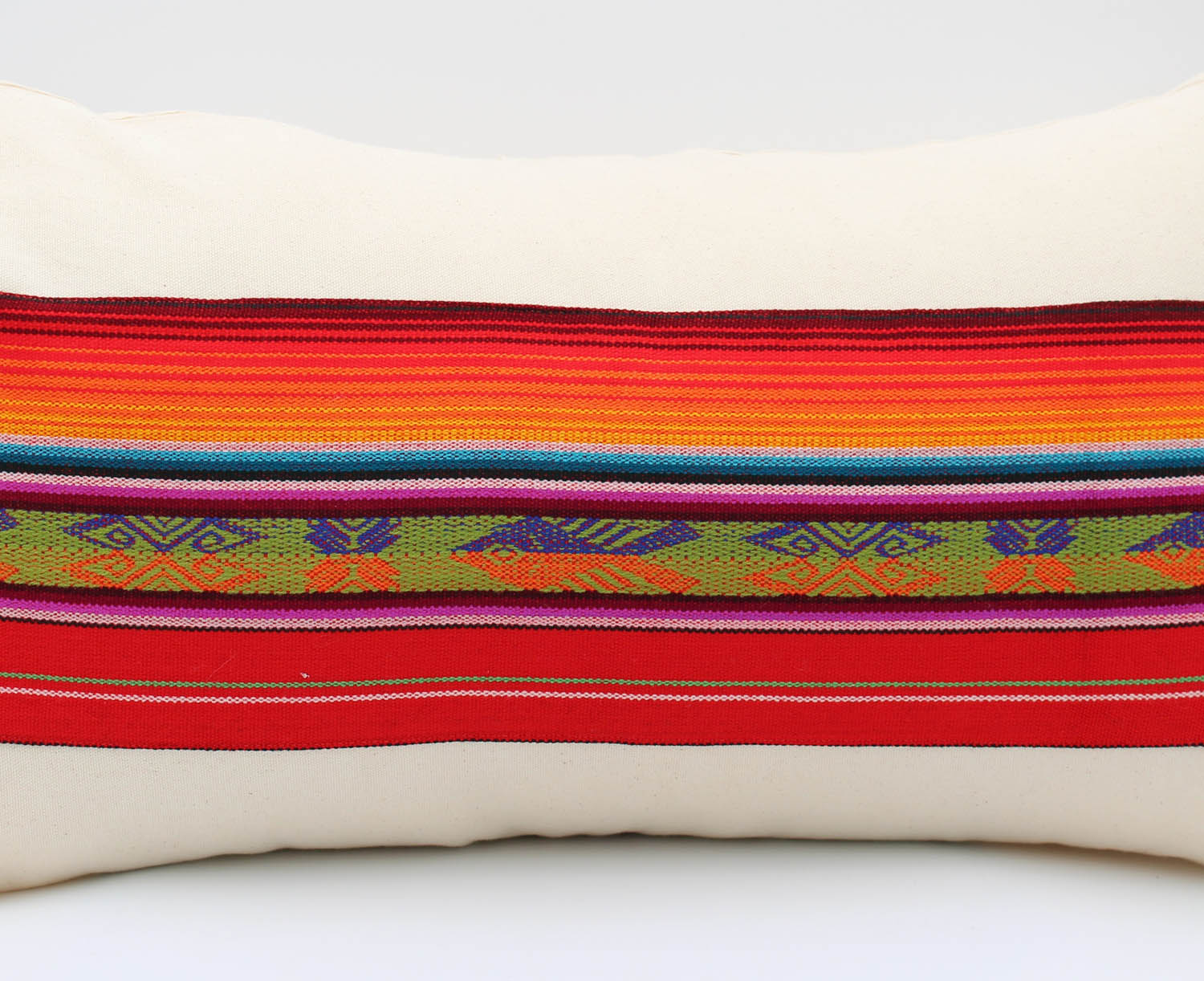 El Mar Pillow Collection: Red Multi-Color Small Lumbar with Orange and Purple Fish and Red Tassels
