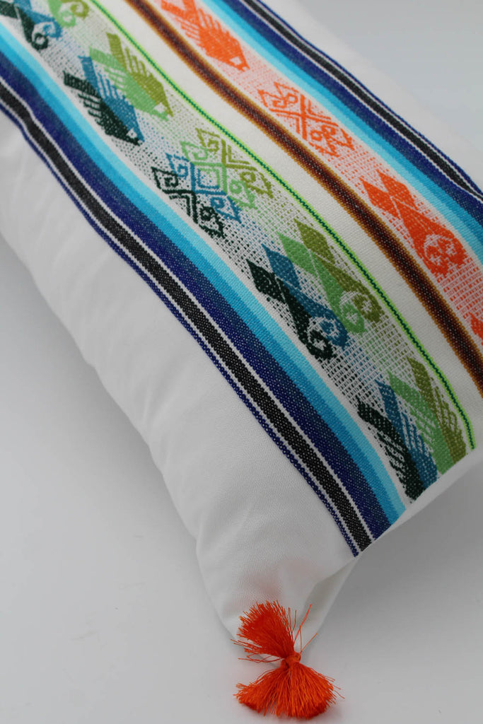 El Mar Pillow Collection: Rainbow Stripes with Fish and Orange Tassels