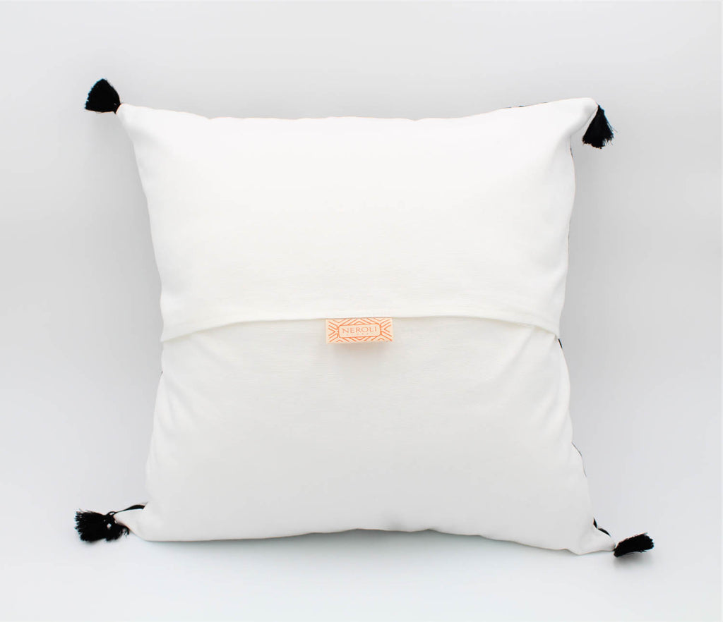 El Mar Pillow Collection: Black and White Fish with Black Tassels