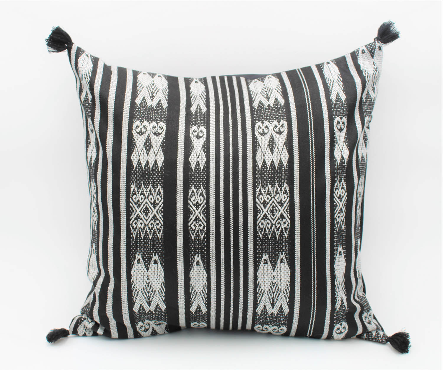 El Mar Pillow Collection: Black and White Fish with Black Tassels 2