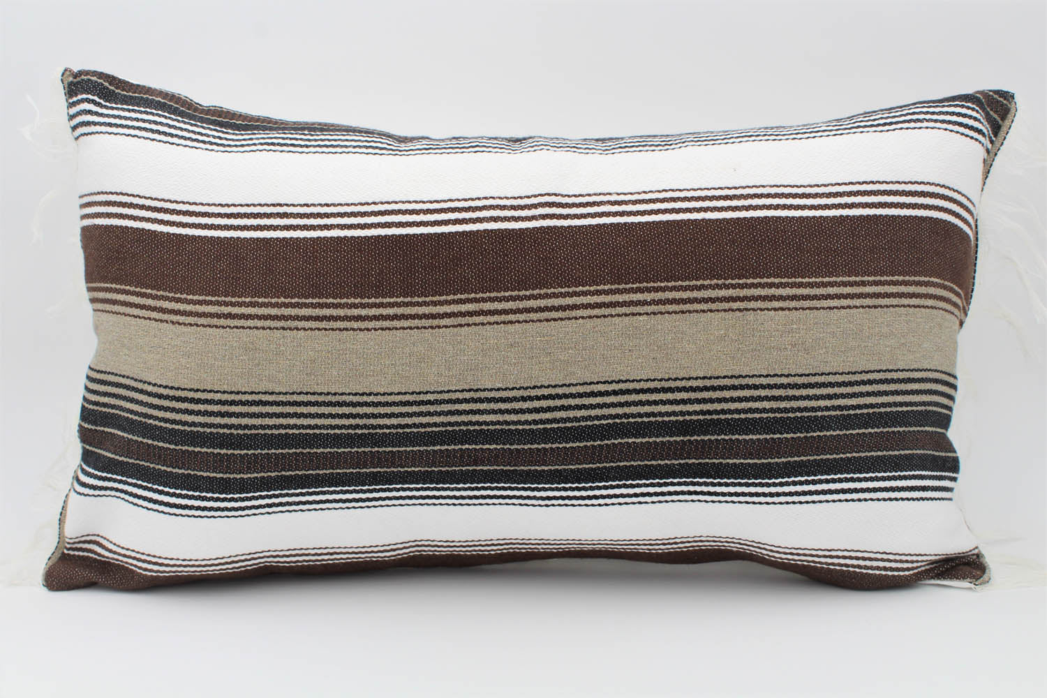 La Playa Pillow Collection: Brown Stripes with White Fringe Small Lumbar