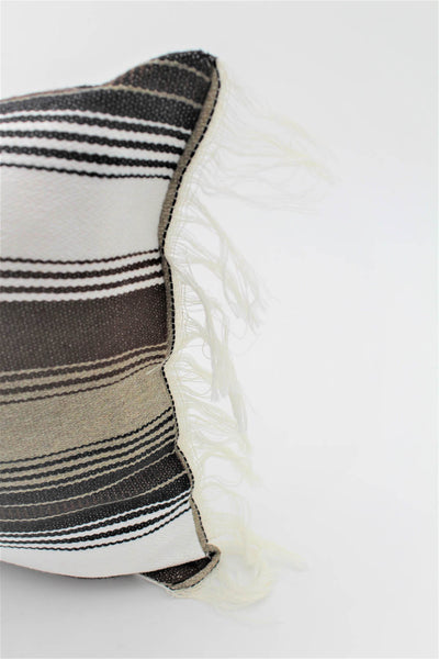La Playa Pillow Collection: Brown Stripes with White Fringe Small Lumbar