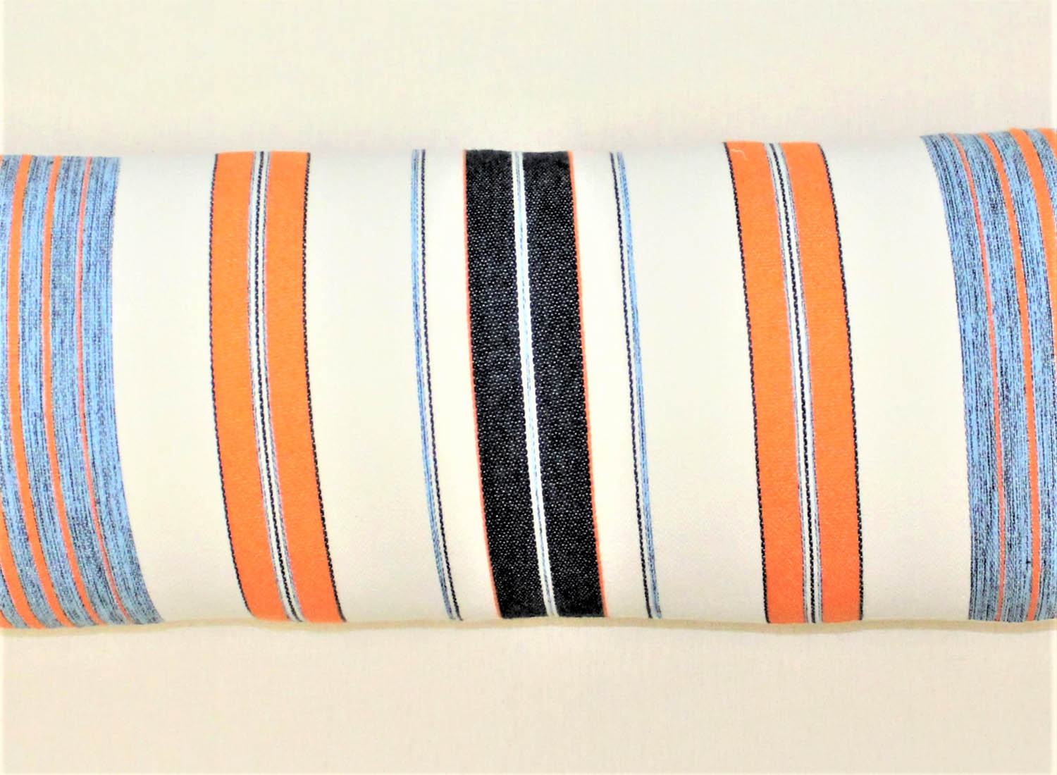 La Playa Pillow Collection: Orange and Blue Stripes with Orange Pom Poms Large Lumbar